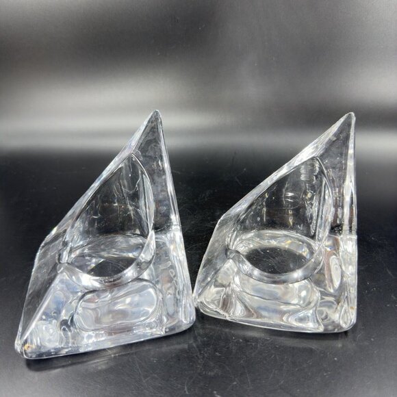Nybro Art Glass Pyramid Pillar Candle Holder Clear Set 2 Tord Kjellstrom Sweden - Picture 12 of 14
